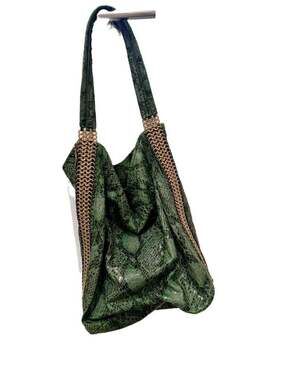 Stella McCartney Green Snake-Print Hobo with Gold Chain Trim